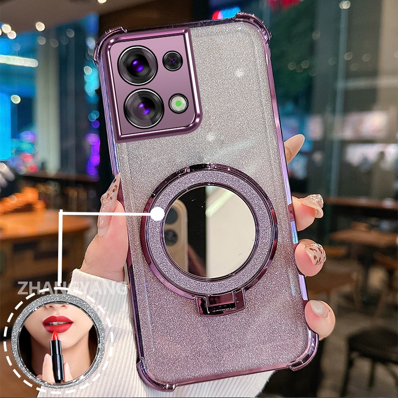 Ốp Lưng Cho OPPO Reno 8 5G Reno 8 Pro 5G Ốp Điện Thoại Lấp Lánh Mạ Điện Bốn Góc Với Các Tính Năng Thẩm Mỹ Và Giá Đỡ Gương TPU Mềm
