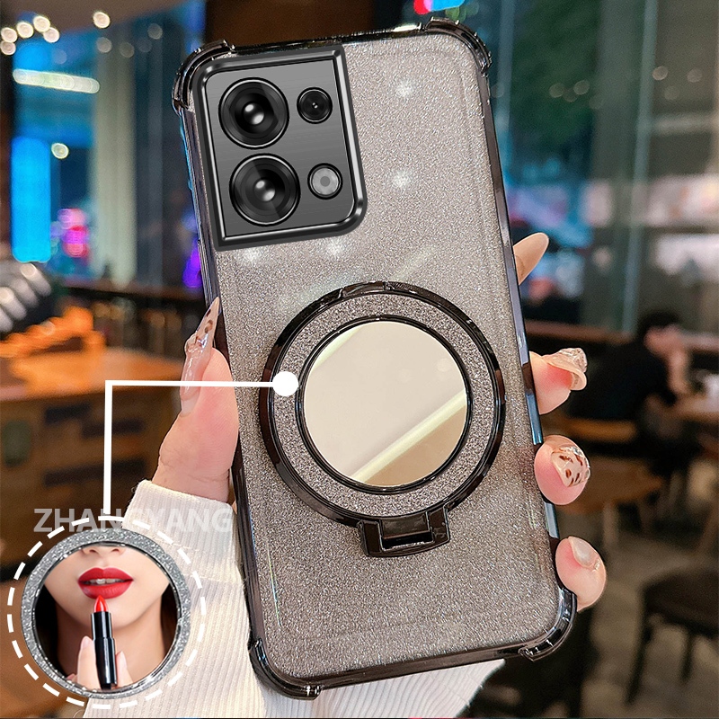 Ốp Lưng Cho OPPO Reno 8 5G Reno 8 Pro 5G Ốp Điện Thoại Lấp Lánh Mạ Điện Bốn Góc Với Các Tính Năng Thẩm Mỹ Và Giá Đỡ Gương TPU Mềm