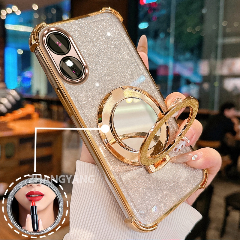 Ốp Lưng Cho OPPO reno 8T 4G reno 8T 5G Vỏ Điện Thoại Lấp Lánh Mạ Điện Bốn Góc Với Các Tính Năng Thẩm Mỹ Và Giá Đỡ Gương TPU Mềm