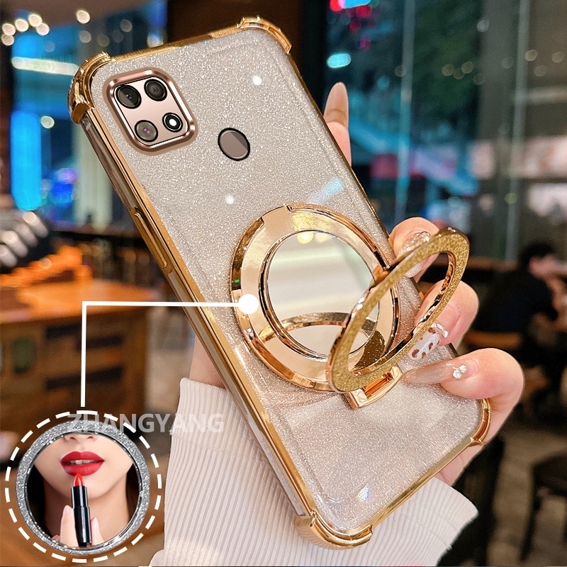 Ốp Lưng Cho Poco C40 Vỏ Điện Thoại Lấp Lánh Mạ Điện Bốn Góc Với Các Tính Năng Thẩm Mỹ Và Giá Đỡ Gương TPU Mềm