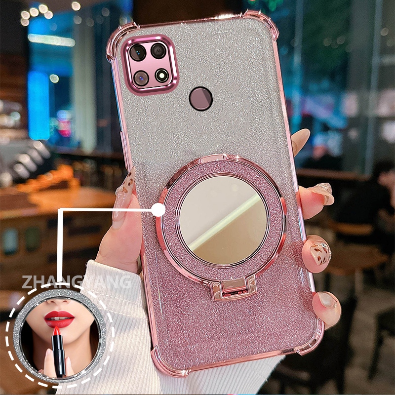 Ốp Lưng Cho Poco C40 Vỏ Điện Thoại Lấp Lánh Mạ Điện Bốn Góc Với Các Tính Năng Thẩm Mỹ Và Giá Đỡ Gương TPU Mềm