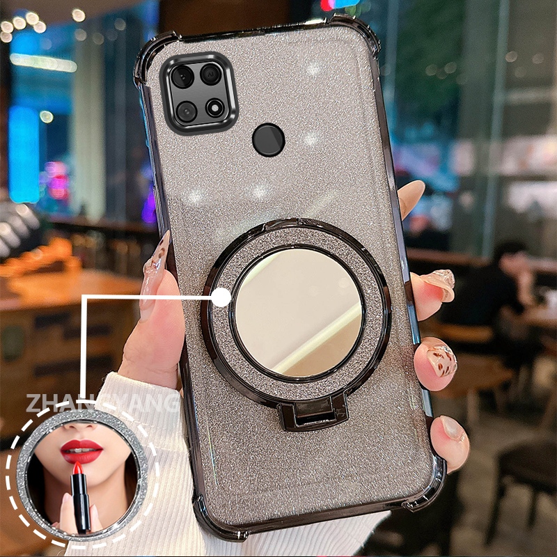 Ốp Lưng Cho Poco C40 Vỏ Điện Thoại Lấp Lánh Mạ Điện Bốn Góc Với Các Tính Năng Thẩm Mỹ Và Giá Đỡ Gương TPU Mềm