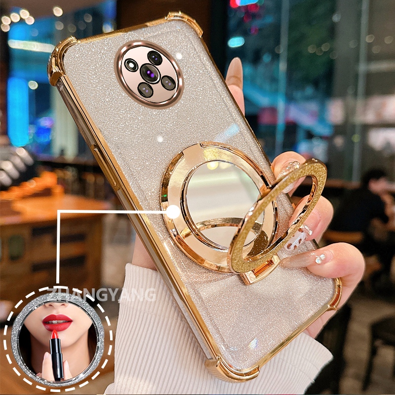 Ốp Lưng Cho POCO X3 NFC X3 X3 Pro Ốp Điện Thoại Lấp Lánh Mạ Điện Bốn Góc Với Các Tính Năng Thẩm Mỹ Và Giá Đỡ Gương TPU Mềm