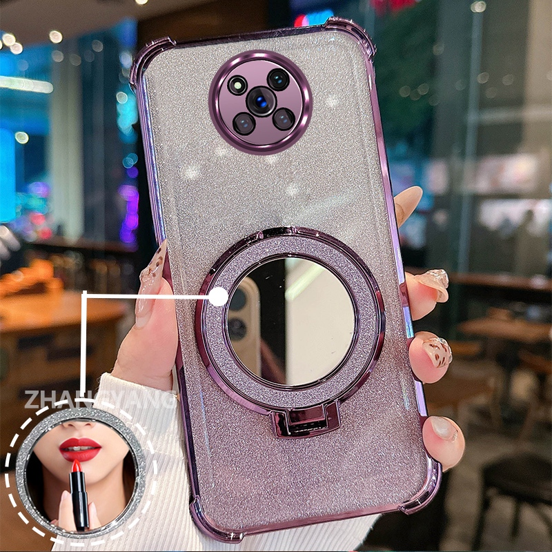 Ốp Lưng Cho POCO X3 NFC X3 X3 Pro Ốp Điện Thoại Lấp Lánh Mạ Điện Bốn Góc Với Các Tính Năng Thẩm Mỹ Và Giá Đỡ Gương TPU Mềm