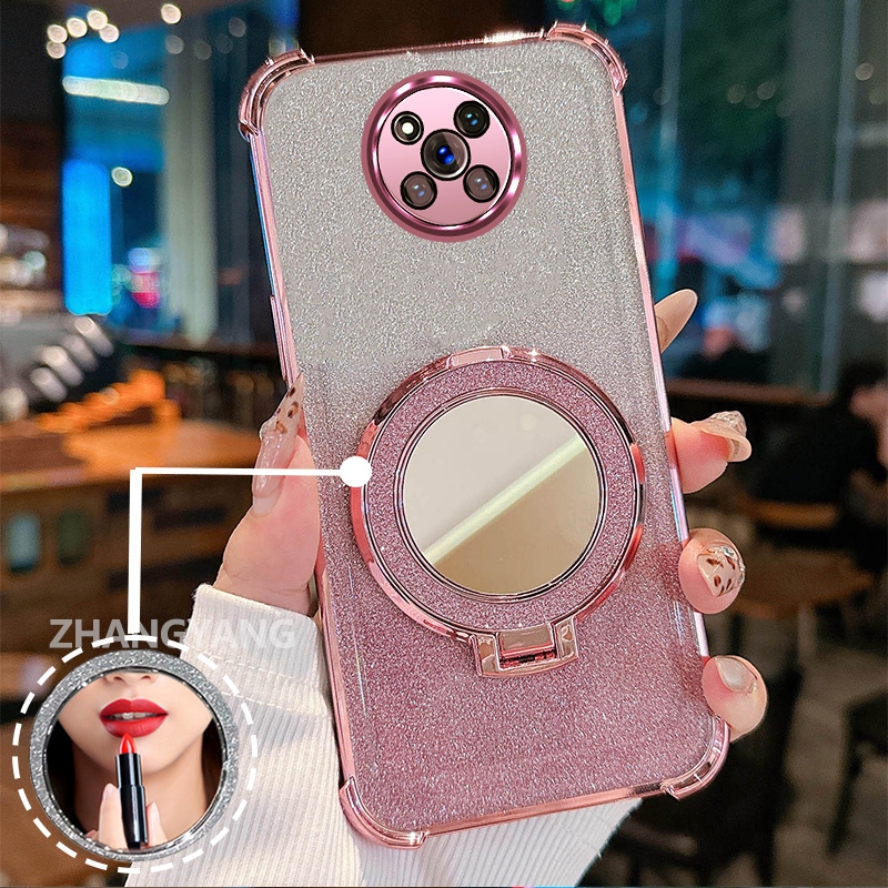 Ốp Lưng Cho POCO X3 NFC X3 X3 Pro Ốp Điện Thoại Lấp Lánh Mạ Điện Bốn Góc Với Các Tính Năng Thẩm Mỹ Và Giá Đỡ Gương TPU Mềm