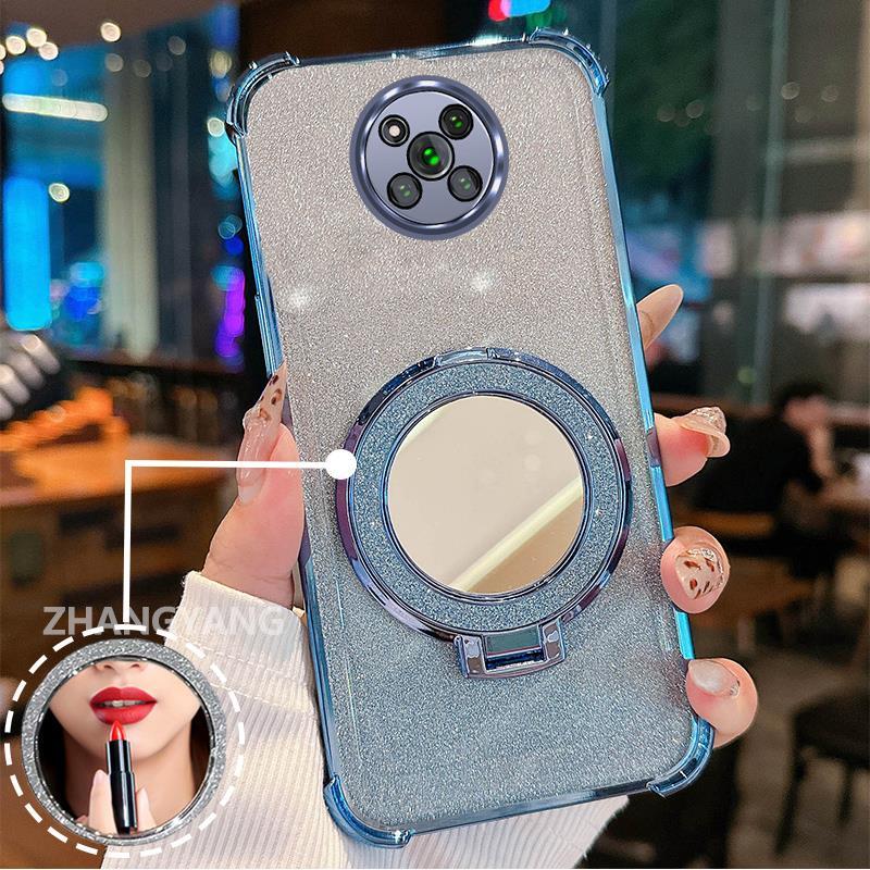 Ốp Lưng Cho POCO X3 NFC X3 X3 Pro Ốp Điện Thoại Lấp Lánh Mạ Điện Bốn Góc Với Các Tính Năng Thẩm Mỹ Và Giá Đỡ Gương TPU Mềm