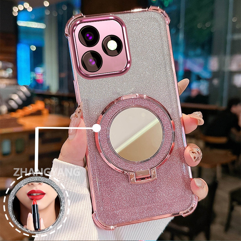 Ốp Lưng Cho Realme c53 Vỏ Điện Thoại Lấp Lánh Mạ Điện Bốn Góc Chống Rơi Với Các Tính Năng Thẩm Mỹ Và Giá Đỡ Gương TPU Mềm