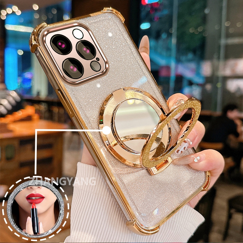 Ốp Lưng Cho Redmi 12 4G Vỏ Điện Thoại Lấp Lánh Mạ Điện Bốn Góc Với Các Tính Năng Thẩm Mỹ Và Giá Đỡ Gương TPU Mềm