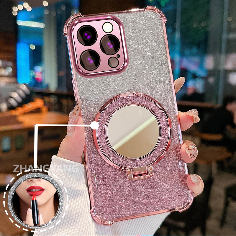 Ốp Lưng Cho Redmi 12 4G Vỏ Điện Thoại Lấp Lánh Mạ Điện Bốn Góc Với Các Tính Năng Thẩm Mỹ Và Giá Đỡ Gương TPU Mềm