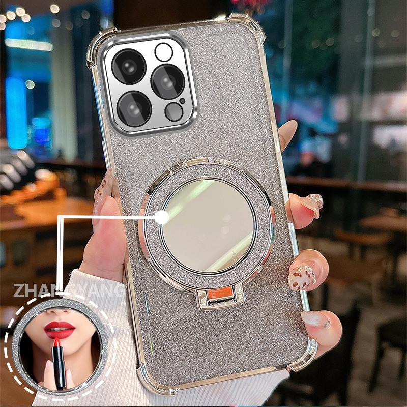 Ốp Lưng Cho Redmi 12 4G Vỏ Điện Thoại Lấp Lánh Mạ Điện Bốn Góc Với Các Tính Năng Thẩm Mỹ Và Giá Đỡ Gương TPU Mềm