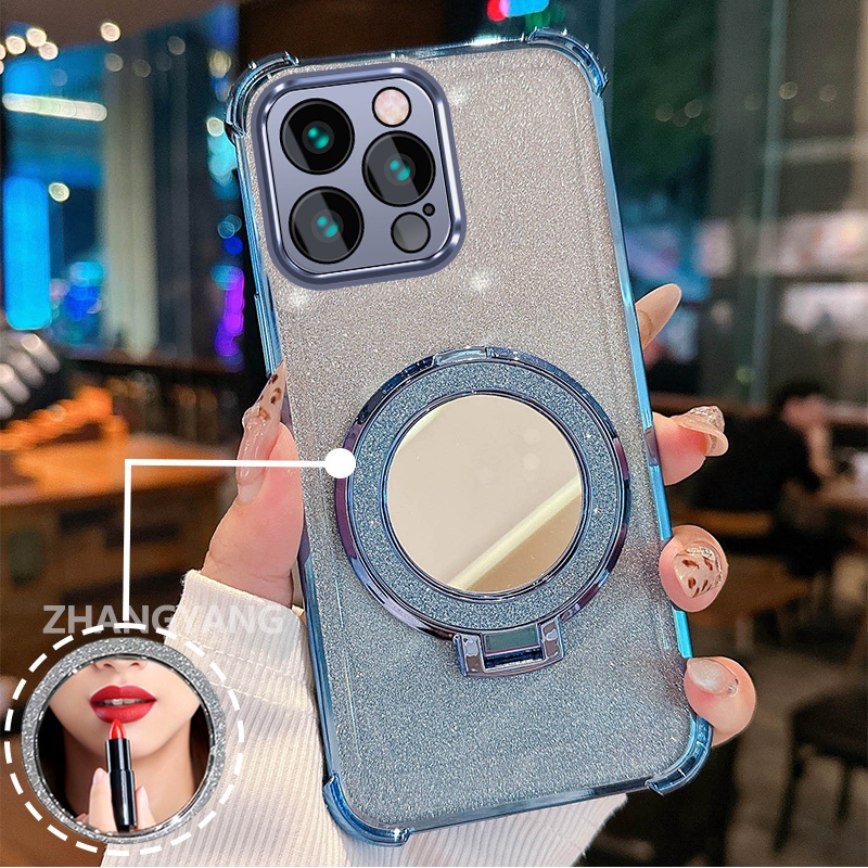 Ốp Lưng Cho Redmi 12 4G Vỏ Điện Thoại Lấp Lánh Mạ Điện Bốn Góc Với Các Tính Năng Thẩm Mỹ Và Giá Đỡ Gương TPU Mềm