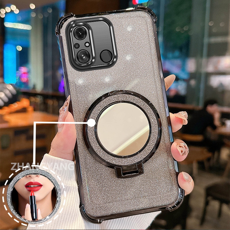 Ốp Lưng Cho Redmi 12c Vỏ Điện Thoại Lấp Lánh Mạ Điện Bốn Góc Chống Rơi Với Các Tính Năng Thẩm Mỹ Và Giá Đỡ Gương TPU Mềm