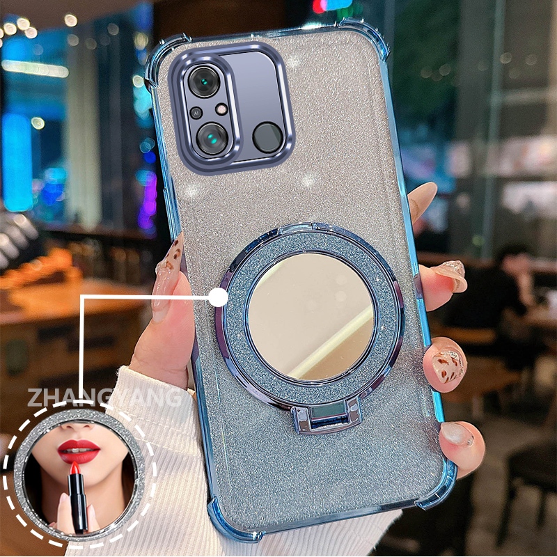 Ốp Lưng Cho Redmi 12c Vỏ Điện Thoại Lấp Lánh Mạ Điện Bốn Góc Chống Rơi Với Các Tính Năng Thẩm Mỹ Và Giá Đỡ Gương TPU Mềm