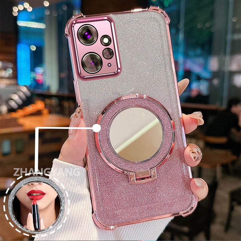 Ốp Lưng Cho Redmi Note 12 4G Vỏ Điện Thoại Lấp Lánh Mạ Điện Bốn Góc Với Các Tính Năng Thẩm Mỹ Và Giá Đỡ Gương TPU Mềm