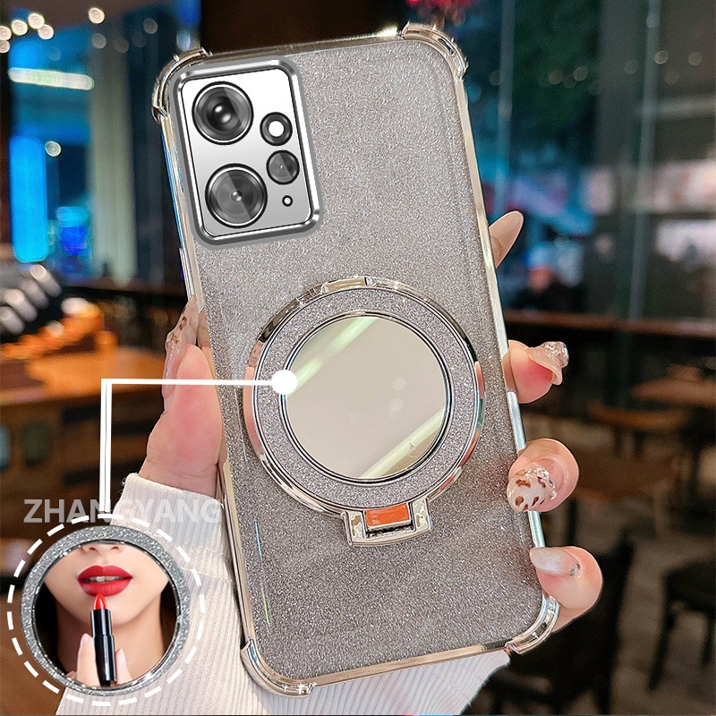 Ốp Lưng Cho Redmi Note 12 4G Vỏ Điện Thoại Lấp Lánh Mạ Điện Bốn Góc Với Các Tính Năng Thẩm Mỹ Và Giá Đỡ Gương TPU Mềm