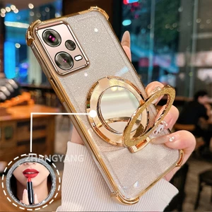 Ốp Lưng Cho Redmi Note 12 5G Note 12 Pro 5G Ốp Điện Thoại Lấp Lánh Mạ Điện Bốn Góc Với Các Tính Năng Thẩm Mỹ Và Giá Đỡ Gương TPU Mềm