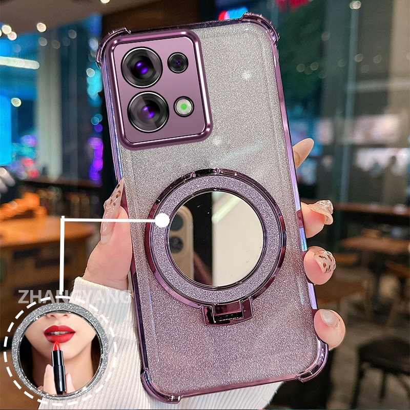 Ốp Lưng Cho Redmi note 13 note 13 Pro Ốp Điện Thoại Lấp Lánh Mạ Điện Bốn Góc Với Các Tính Năng Thẩm Mỹ Và Giá Đỡ Gương TPU Mềm