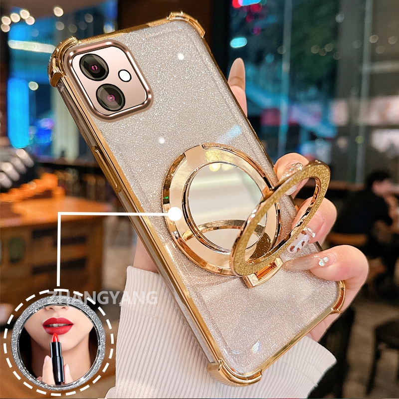 Ốp Lưng Dành Cho Samsung A06 Ốp Điện Thoại Lấp Lánh Mạ Điện Bốn Góc Với Tính Năng Thẩm Mỹ Và Giá Đỡ Gương TPU Mềm