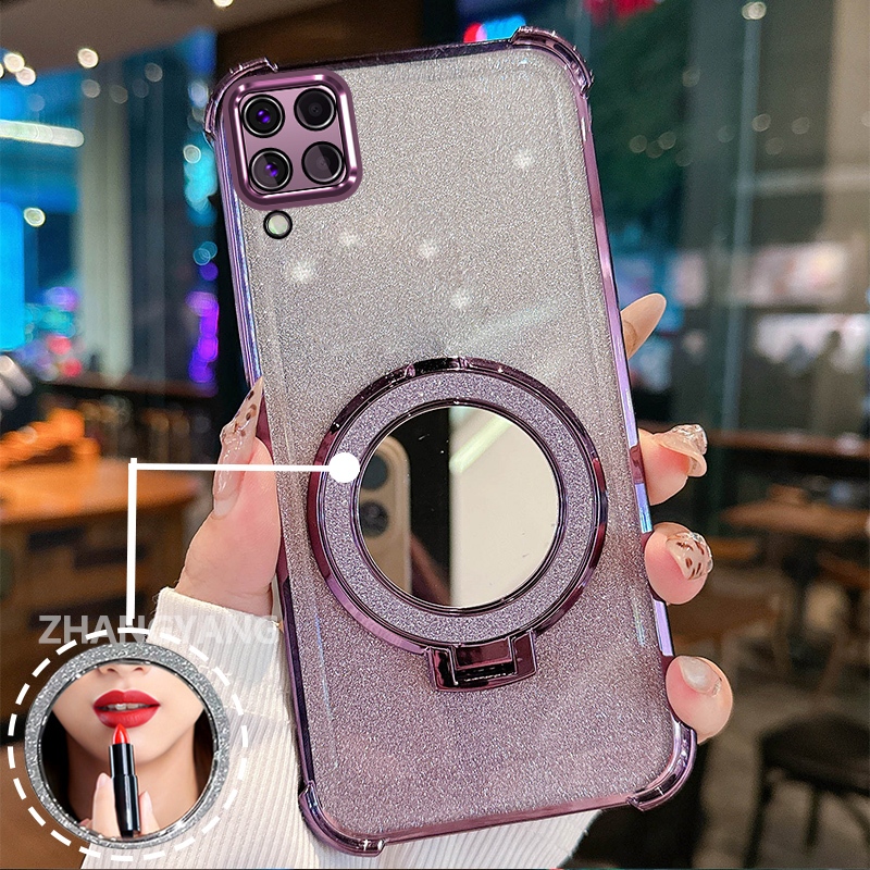 Ốp Lưng Dành Cho Samsung A12 A22 4G M12 M22 M32 Ốp Điện Thoại Lấp Lánh Mạ Điện Bốn Góc Với Các Tính Năng Thẩm Mỹ Và Giá Đỡ Gương TPU Mềm