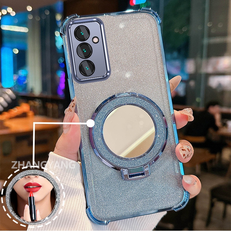 Ốp Lưng Dành Cho Samsung A16 Ốp Điện Thoại Lấp Lánh Mạ Điện Bốn Góc Với Tính Năng Thẩm Mỹ Và Giá Đỡ Gương TPU Mềm