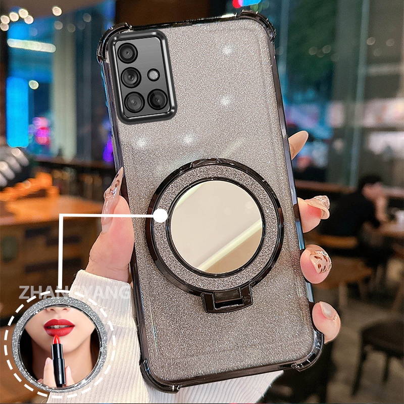 Ốp Lưng Dành Cho Samsung A51 4G Ốp Điện Thoại Lấp Lánh Mạ Điện Bốn Góc Với Tính Năng Thẩm Mỹ Và Giá Đỡ Gương TPU Mềm