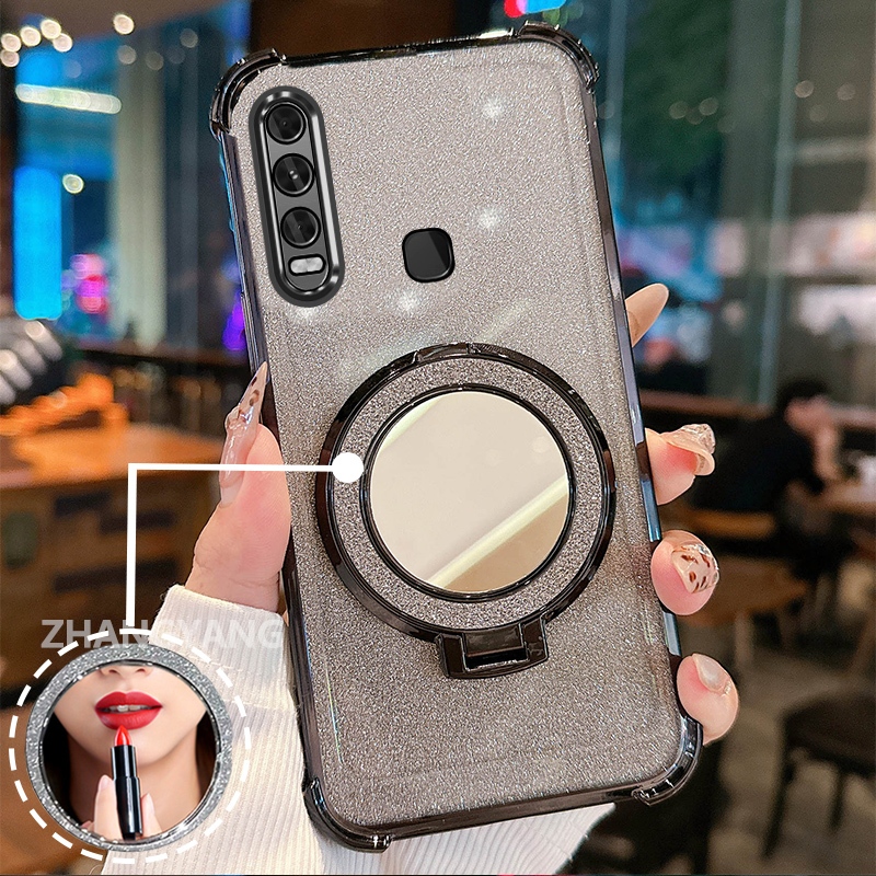 Ốp lưng cho vivo y11 y12 y15 y17 y19 Ốp điện thoại lấp lánh mạ điện bốn góc có tính năng thẩm mỹ và giá đỡ gương TPU mềm