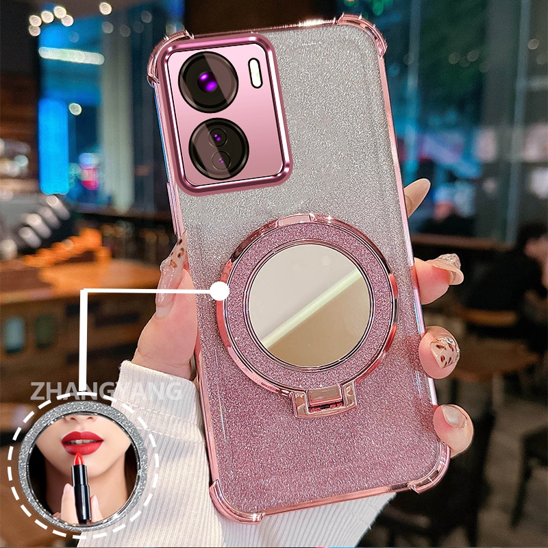 Ốp Lưng Dành Cho vivo Y16 Ốp Điện Thoại Lấp Lánh Mạ Điện Bốn Góc Với Tính Năng Thẩm Mỹ Và Giá Đỡ Gương TPU Mềm