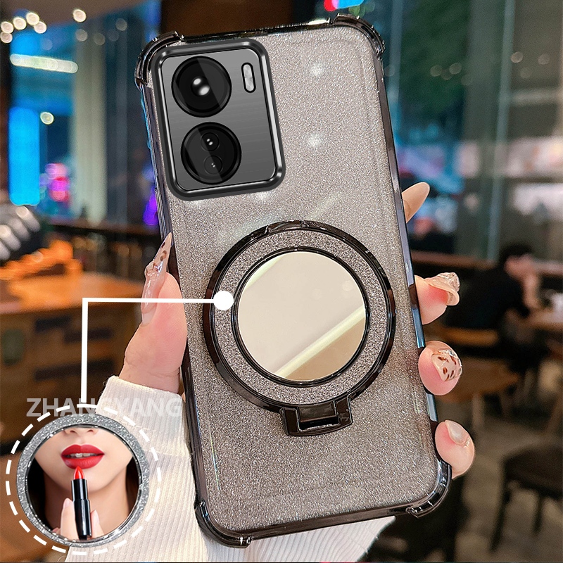 Ốp Lưng Dành Cho vivo Y16 Ốp Điện Thoại Lấp Lánh Mạ Điện Bốn Góc Với Tính Năng Thẩm Mỹ Và Giá Đỡ Gương TPU Mềm