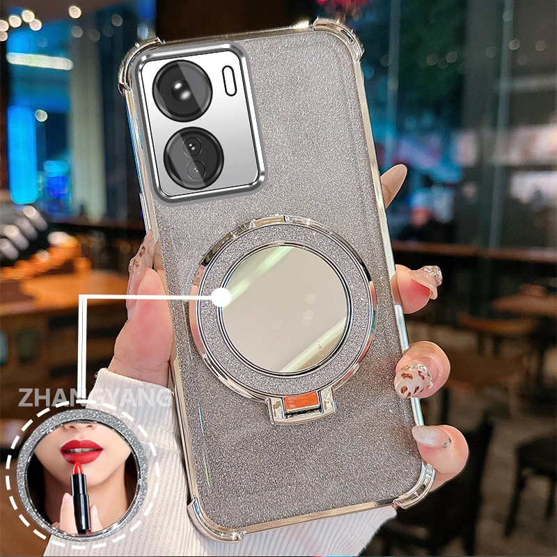Ốp Lưng Dành Cho vivo Y16 Ốp Điện Thoại Lấp Lánh Mạ Điện Bốn Góc Với Tính Năng Thẩm Mỹ Và Giá Đỡ Gương TPU Mềm