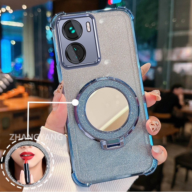 Ốp Lưng Dành Cho vivo Y16 Ốp Điện Thoại Lấp Lánh Mạ Điện Bốn Góc Với Tính Năng Thẩm Mỹ Và Giá Đỡ Gương TPU Mềm