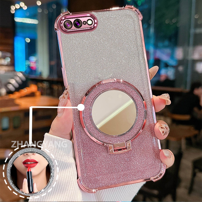 Ốp Lưng Cho iPhone 7 Plus iPhone 8 Plus Vỏ Điện Thoại Lấp Lánh Mạ Điện Bốn Góc Với Các Tính Năng Thẩm Mỹ Và Giá Đỡ Gương TPU Mềm