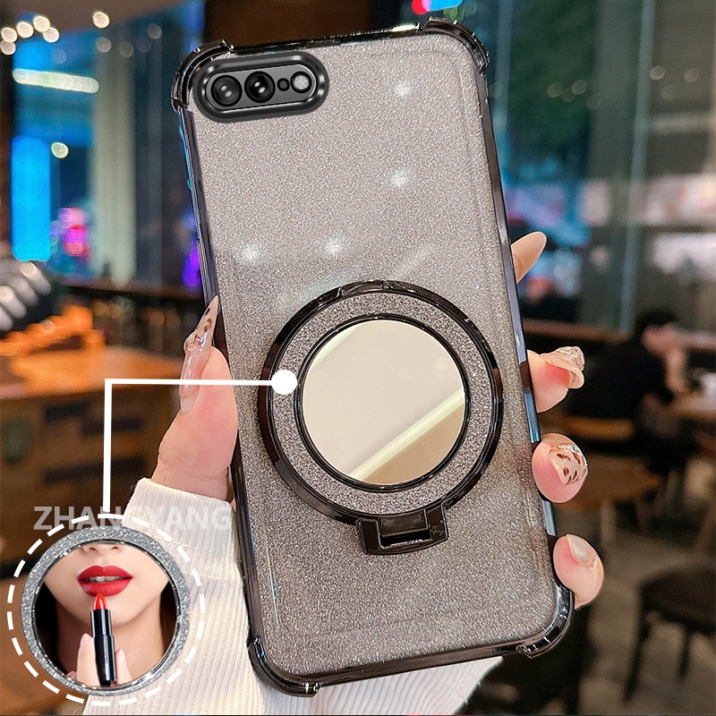 Ốp Lưng Cho iPhone 7 Plus iPhone 8 Plus Vỏ Điện Thoại Lấp Lánh Mạ Điện Bốn Góc Với Các Tính Năng Thẩm Mỹ Và Giá Đỡ Gương TPU Mềm