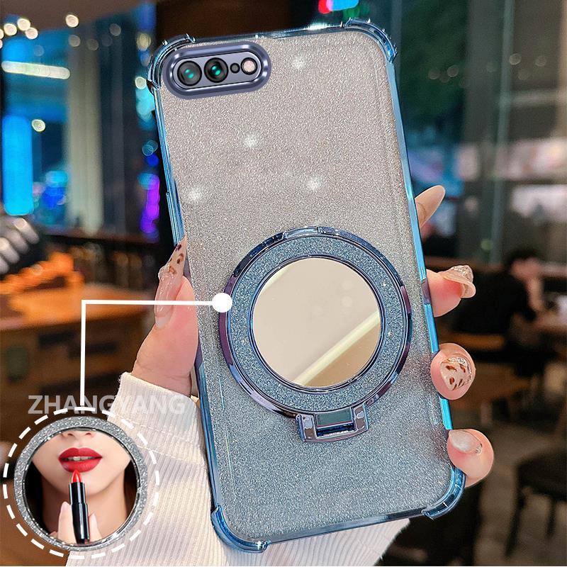 Ốp Lưng Cho iPhone 7 Plus iPhone 8 Plus Vỏ Điện Thoại Lấp Lánh Mạ Điện Bốn Góc Với Các Tính Năng Thẩm Mỹ Và Giá Đỡ Gương TPU Mềm