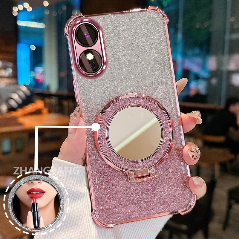 Ốp Lưng Cho OPPO A18 A38 A17 A17K A60 Ốp Điện Thoại Lấp Lánh Mạ Điện Bốn Góc Với Các Tính Năng Thẩm Mỹ Và Giá Đỡ Gương TPU Mềm
