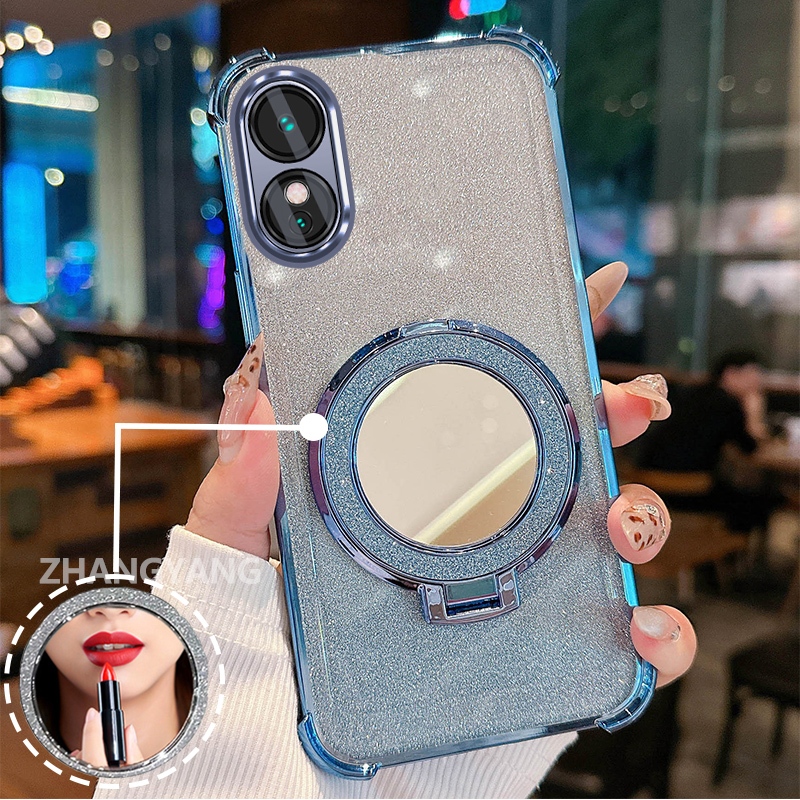 Ốp Lưng Cho OPPO A18 A38 A17 A17K A60 Ốp Điện Thoại Lấp Lánh Mạ Điện Bốn Góc Với Các Tính Năng Thẩm Mỹ Và Giá Đỡ Gương TPU Mềm