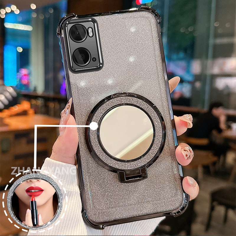 Ốp Lưng Cho OPPO A76 4G A36 4G A96 4G Ốp Điện Thoại Lấp Lánh Mạ Điện Bốn Góc Với Các Tính Năng Thẩm Mỹ Và Giá Đỡ Gương TPU Mềm