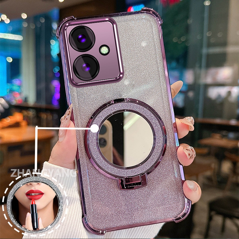 Ốp Lưng Cho OPPO A79 5G Ốp Điện Thoại Lấp Lánh Mạ Điện Bốn Góc Với Tính Năng Thẩm Mỹ Và Giá Đỡ Gương TPU Mềm