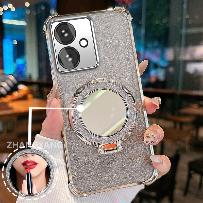 Ốp Lưng Cho OPPO A79 5G Ốp Điện Thoại Lấp Lánh Mạ Điện Bốn Góc Với Tính Năng Thẩm Mỹ Và Giá Đỡ Gương TPU Mềm