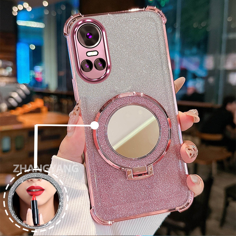 Ốp Lưng Cho OPPO RENO 10 5G RENO 10 Pro 5G Vỏ Điện Thoại Lấp Lánh Mạ Điện Bốn Góc Với Các Tính Năng Thẩm Mỹ Và Giá Đỡ Gương TPU Mềm