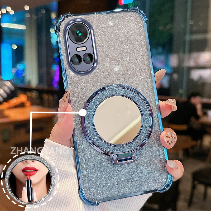 Ốp Lưng Cho OPPO RENO 10 5G RENO 10 Pro 5G Vỏ Điện Thoại Lấp Lánh Mạ Điện Bốn Góc Với Các Tính Năng Thẩm Mỹ Và Giá Đỡ Gương TPU Mềm