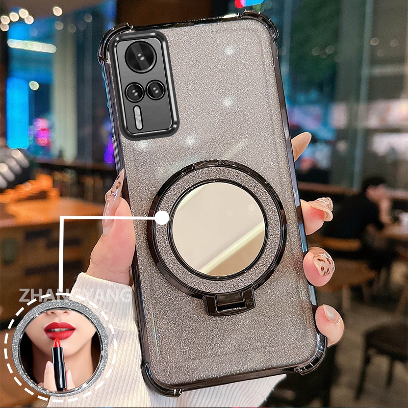 Ốp Lưng Dành Cho vivo Y51 Y51A Y31 Y51s Y53s Ốp Điện Thoại Lấp Lánh Mạ Điện Bốn Góc Với Các Tính Năng Thẩm Mỹ Và Giá Đỡ Gương TPU Mềm