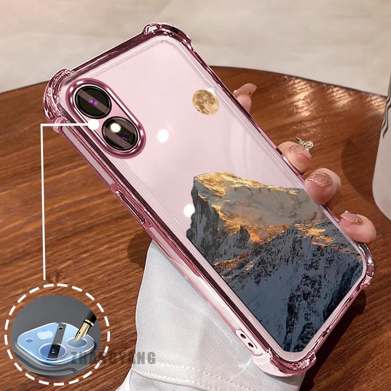 Ốp Lưng Cho OPPO A18 A38 A17 A17K A60 Ốp Điện Thoại Mạ Điện Bốn Góc Thẩm Mỹ Hoàng Hôn Vàng Phong Cảnh Núi Họa Tiết TPU Mềm