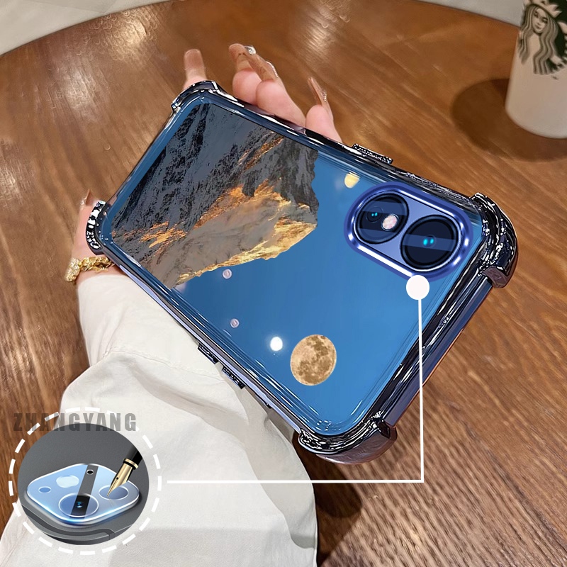Ốp Lưng Cho OPPO A18 A38 A17 A17K A60 Ốp Điện Thoại Mạ Điện Bốn Góc Thẩm Mỹ Hoàng Hôn Vàng Phong Cảnh Núi Họa Tiết TPU Mềm