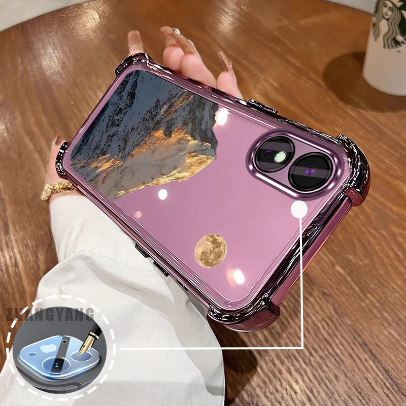 Ốp Lưng Cho OPPO A18 A38 A17 A17K A60 Ốp Điện Thoại Mạ Điện Bốn Góc Thẩm Mỹ Hoàng Hôn Vàng Phong Cảnh Núi Họa Tiết TPU Mềm