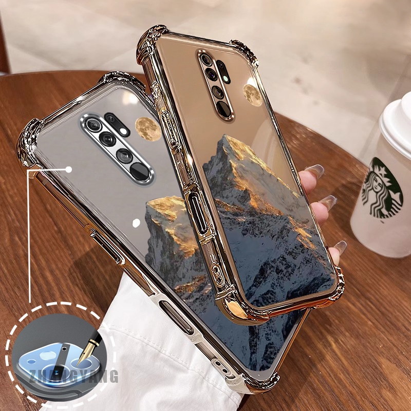 Ốp Lưng Cho OPPO A5 2020 A9 2020 Ốp Điện Thoại Mạ Điện Bốn Góc Thẩm Mỹ Hoàng Hôn Vàng Phong Cảnh Núi Họa Tiết TPU Mềm