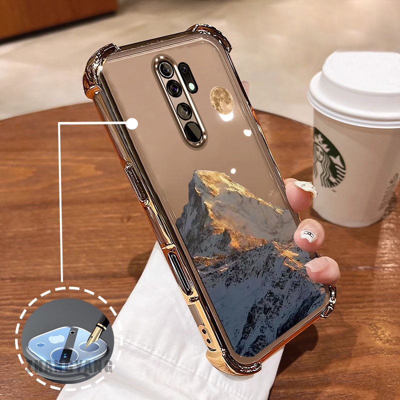 Ốp Lưng Cho OPPO A5 2020 A9 2020 Ốp Điện Thoại Mạ Điện Bốn Góc Thẩm Mỹ Hoàng Hôn Vàng Phong Cảnh Núi Họa Tiết TPU Mềm