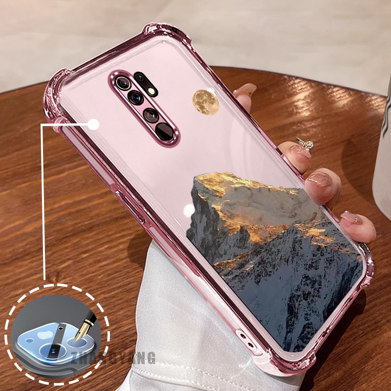 Ốp Lưng Cho OPPO A5 2020 A9 2020 Ốp Điện Thoại Mạ Điện Bốn Góc Thẩm Mỹ Hoàng Hôn Vàng Phong Cảnh Núi Họa Tiết TPU Mềm