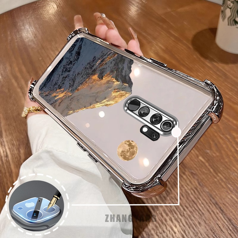 Ốp Lưng Cho OPPO A5 2020 A9 2020 Ốp Điện Thoại Mạ Điện Bốn Góc Thẩm Mỹ Hoàng Hôn Vàng Phong Cảnh Núi Họa Tiết TPU Mềm