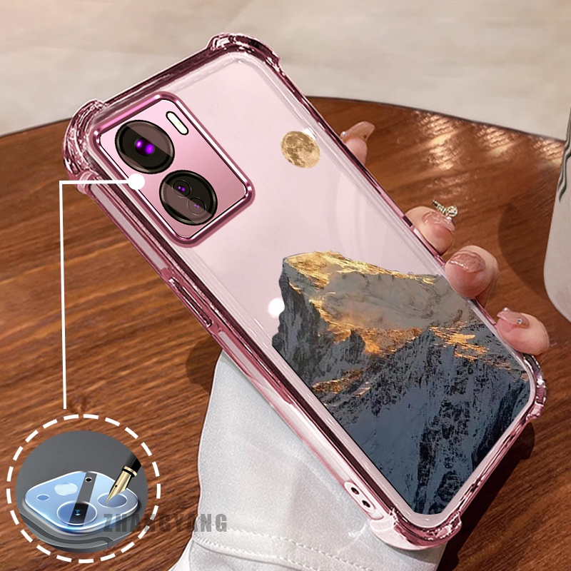 Ốp Lưng Cho Redmi 13C Bốn Góc Chống Rơi Mạ Điện Ốp Lưng Điện Thoại Thẩm Mỹ Hoàng Hôn Vàng Phong Cảnh Núi Họa Tiết TPU Mềm
