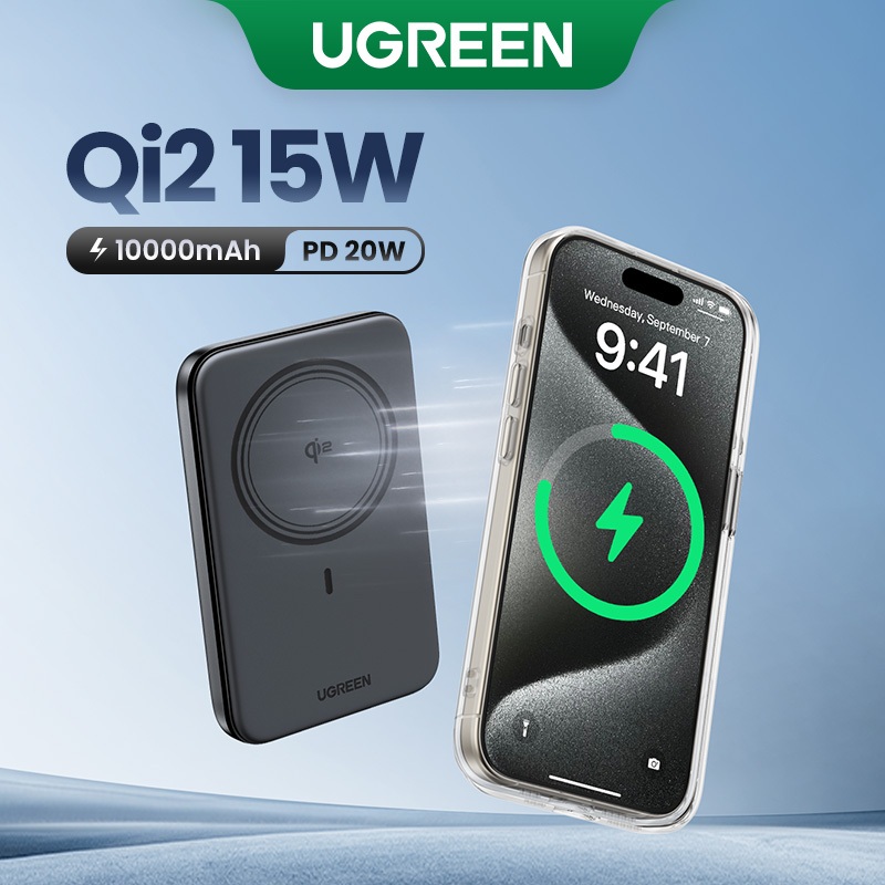 Ugreen Qi2 15W + PD20W 10000mAh Sạc nhanh không dây từ tính 2 trong 1 15W Sạc không dây 20w Sạc dự phòng có dây cho iphone 16 pro max / 15 / 14 / 13 / 12